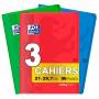 OXFORD EasyBook Lot de 3 Cahiers Format A4 - 96 P - Grands Carreaux Seyès 90gr Assortis