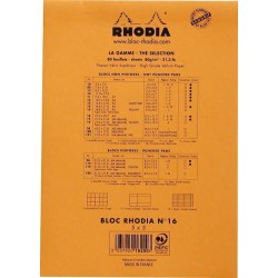 Bloc Rhodia N°16 Orange Petits Carreaux - 80 Feuillets