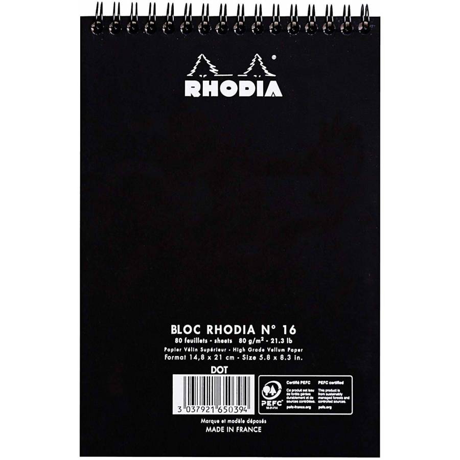 Rhodia Quaderno Spirale A5+ Dot Nero