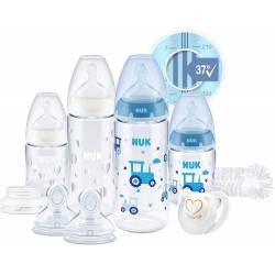 Coffret Naissance NUK First Choice+ Perfect Start Biberon/Sucette Genius  Tétines en Silicone Bleu Garçon 10 0-18 Mois - MaxxiDiscount