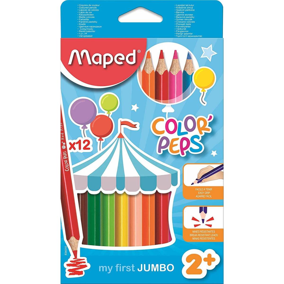 Maped Color'Peps Triangular Colored Pencils, Assorted Colors, Pack of 12
