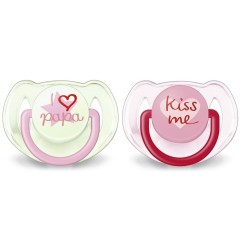 Philips Avent lot de sucettes Transparentes fashion "Kiss me" "I love papa"