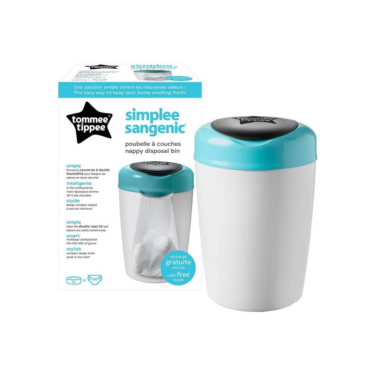 Tommee Tippee Poubelle à couches Simplee Sangenic