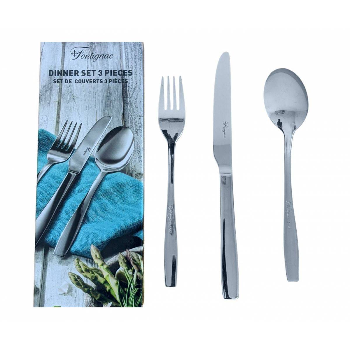 FONTIGNAC Ménagére Set de couverts 3 pièces Adulte DINNER Pour 6 Personnes - Inox 18/10