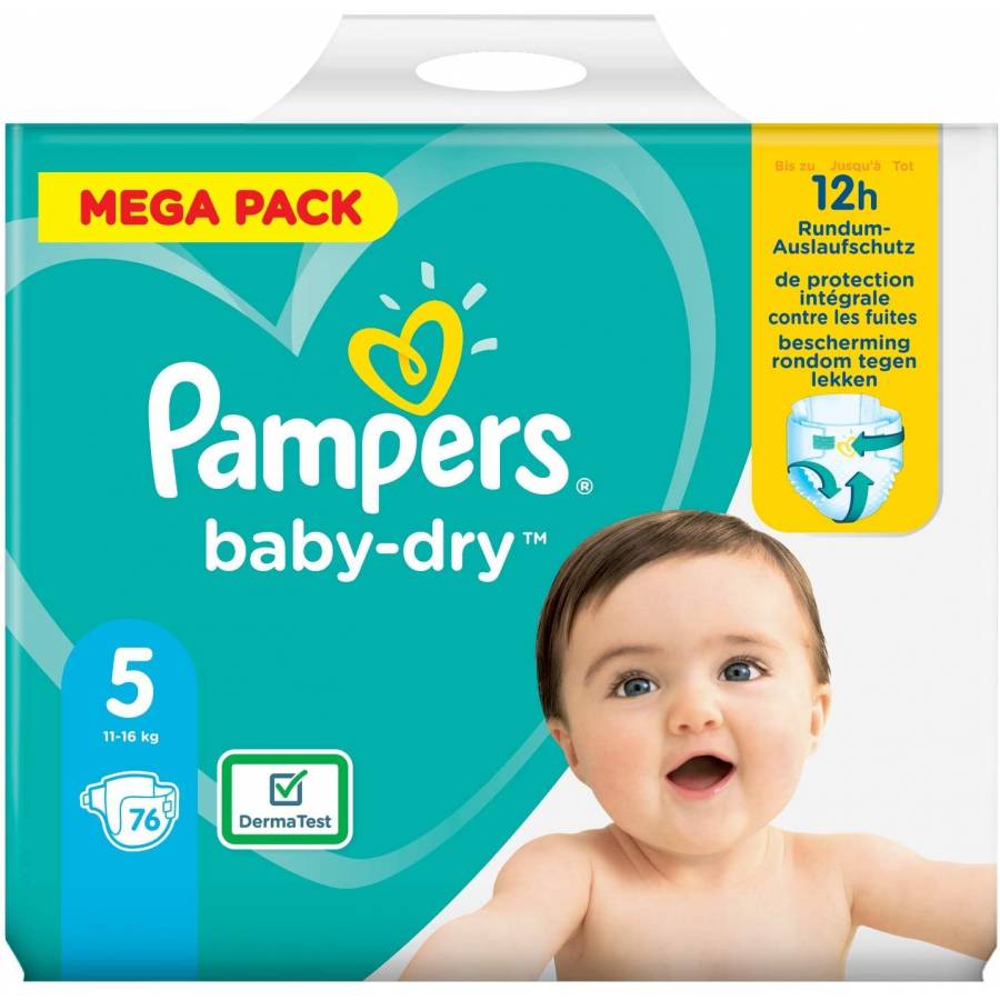 Mega Pack Couches Pampers Baby-dry, taille 2 à 5 (via 22,33