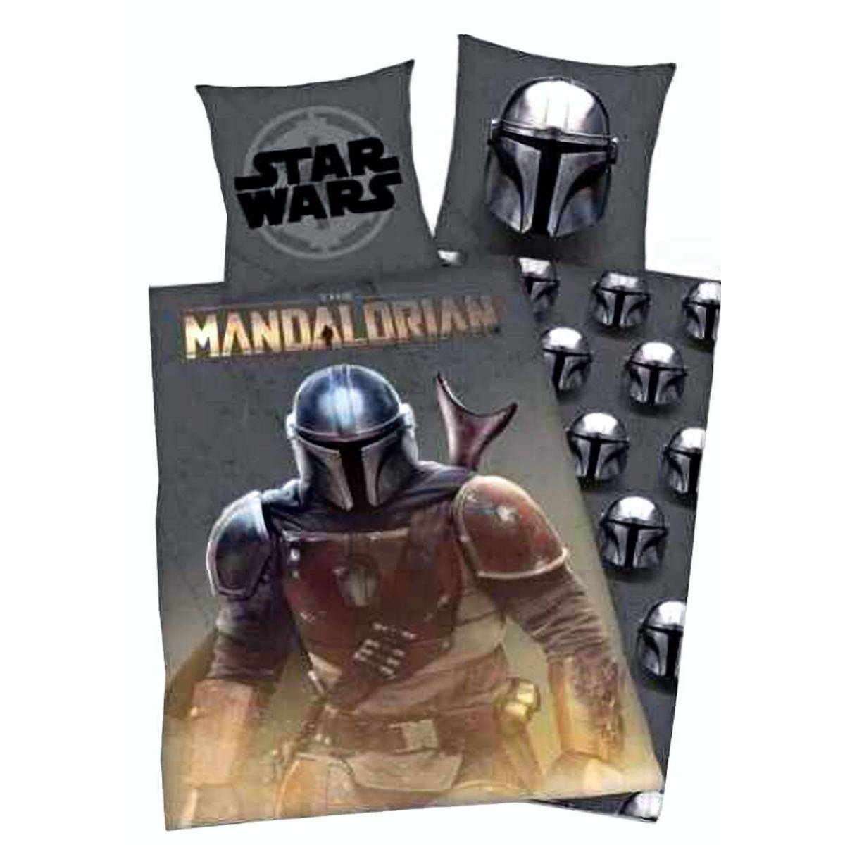 Housse de couette The Mandalorian Casque 140x200 cm + Taie d'oreiller gris