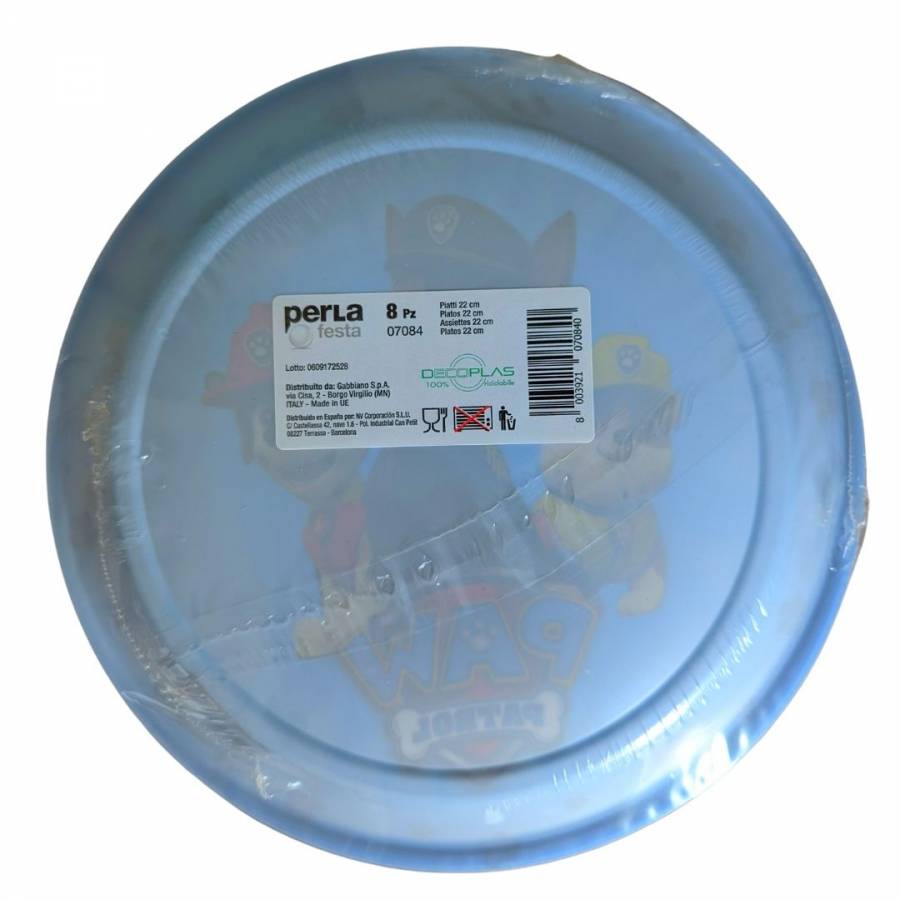 Assiette plastique plate La Pat Patrouille bleu réutilisable