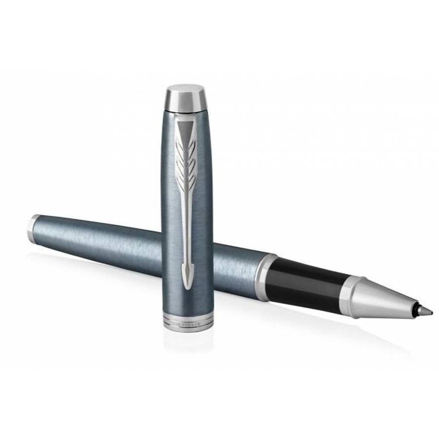 PARKER IM PENNA ROLLER, AZZURRO E GRIGIO PREMIUM CON FINITURE CROMATE