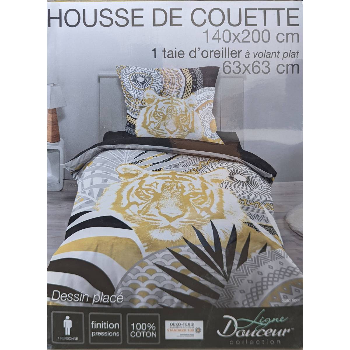 Housse de couette Gold Tiger 140 x 200 cm gris & jaune