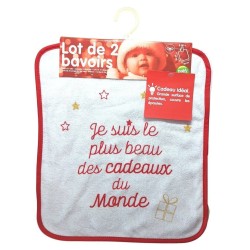 Lot de 2 bavoirs 6 mois + Babycalin Message Noël 32 x 28 cm