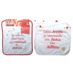 Lot de 2 bavoirs 6 mois + Babycalin Message Noël 32 x 28 cm