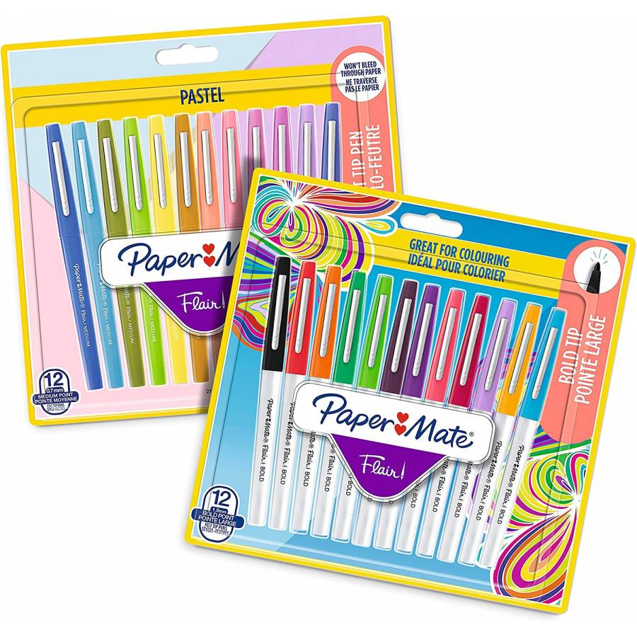 PaperMate Flair Felt Tip Pens 0.7mm tip Pastel 12 Pack