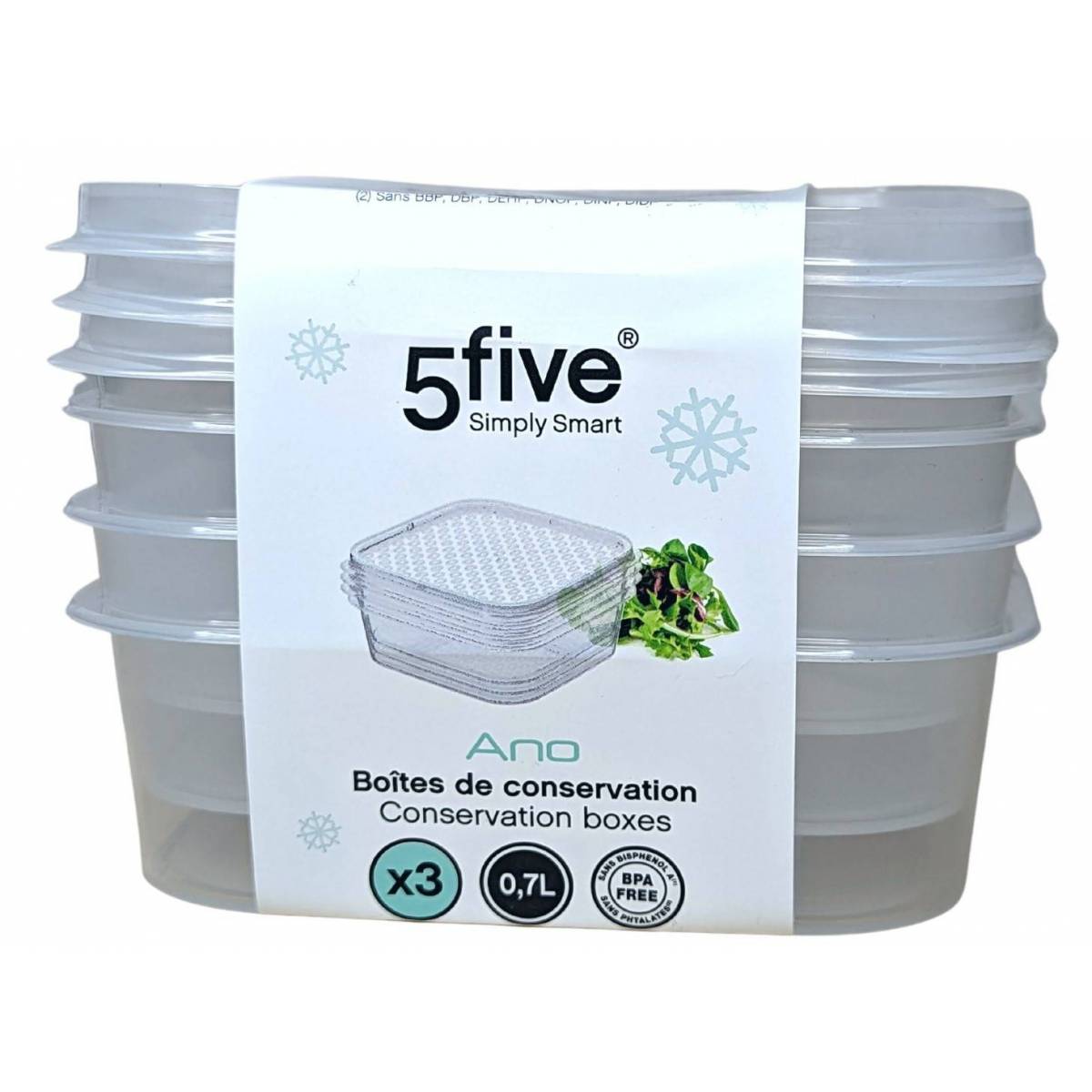 Lot de 3 boîtes de conservation en plastique 700ml 5five