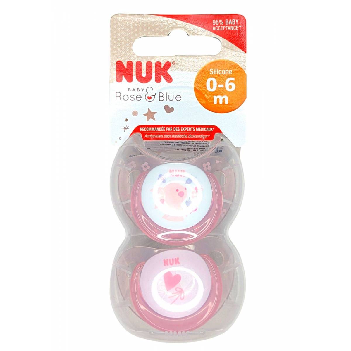 Ciucci in silicone Nuk 0-6 mesi Coniglio e cuore rosa