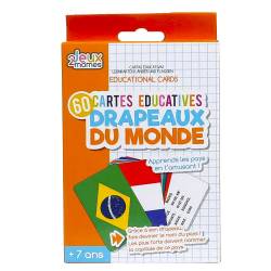 Jeu de 60 Cartes Educatives Pays & Drapeaux 12cm Multicolore
