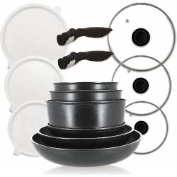 Royal Swiss® - Set Lot 33 pièces - Set de casseroles induction - Grès -  Poignée