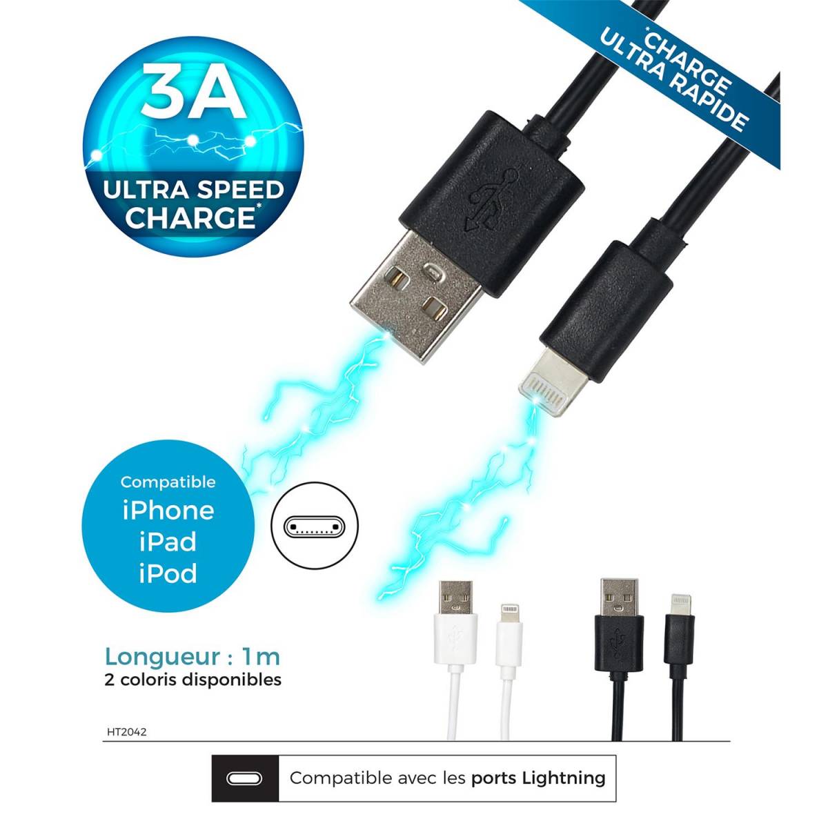 Cable Iphone Charge Ultra Rapide 2.4A Lightning BE MIX - MaxxiDiscount