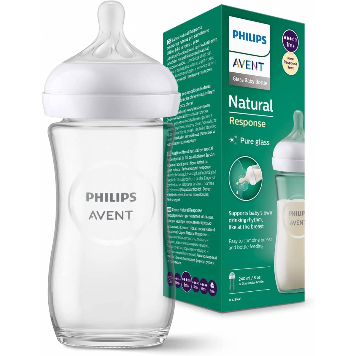 Glass bottle 240 ml Natural Response PHILIPS AVENT - MaxxiDiscount