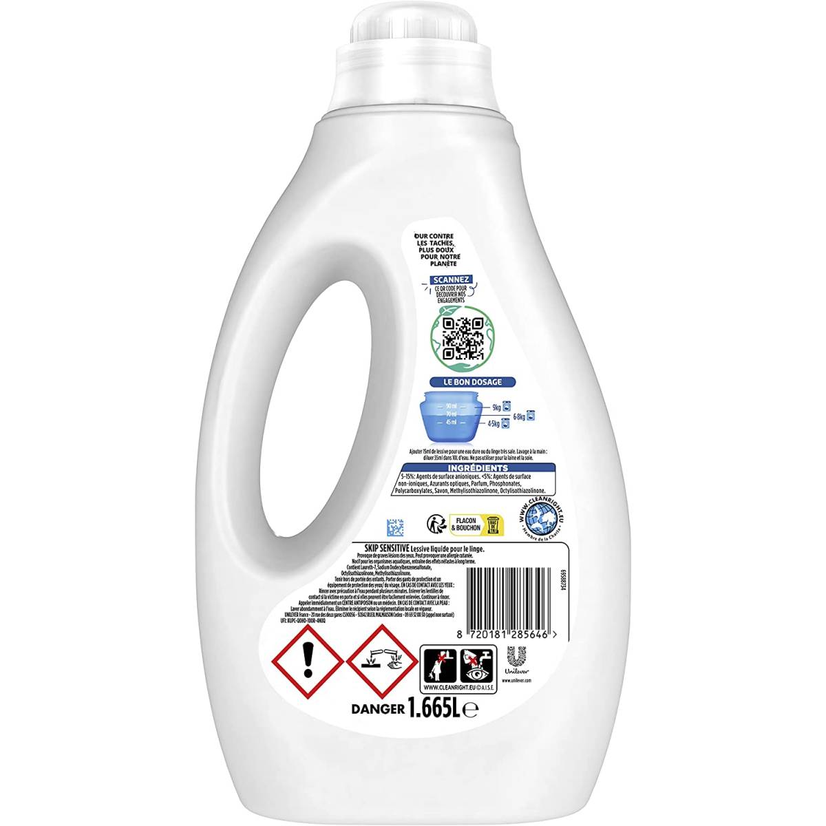 SKIP Lessive Liquide Concentrée Sensitive 1,4l - 51 Lavages - 1400 ml