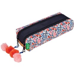 Trousse Double Compartiments Tann's Fleurs Antonia Bleu