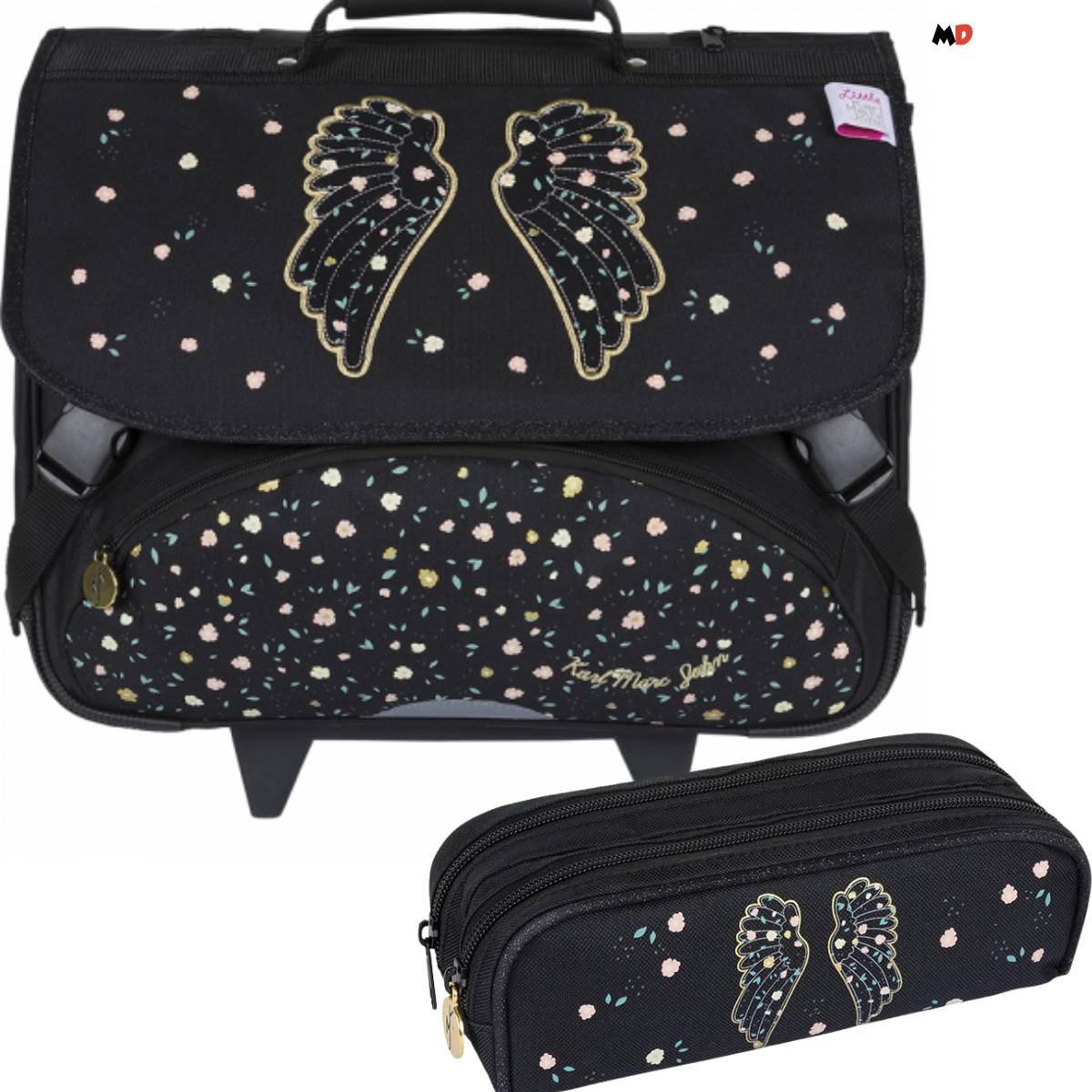 Cartable roulettes Little Karl Marc John Girly Noir MaxxiDiscount