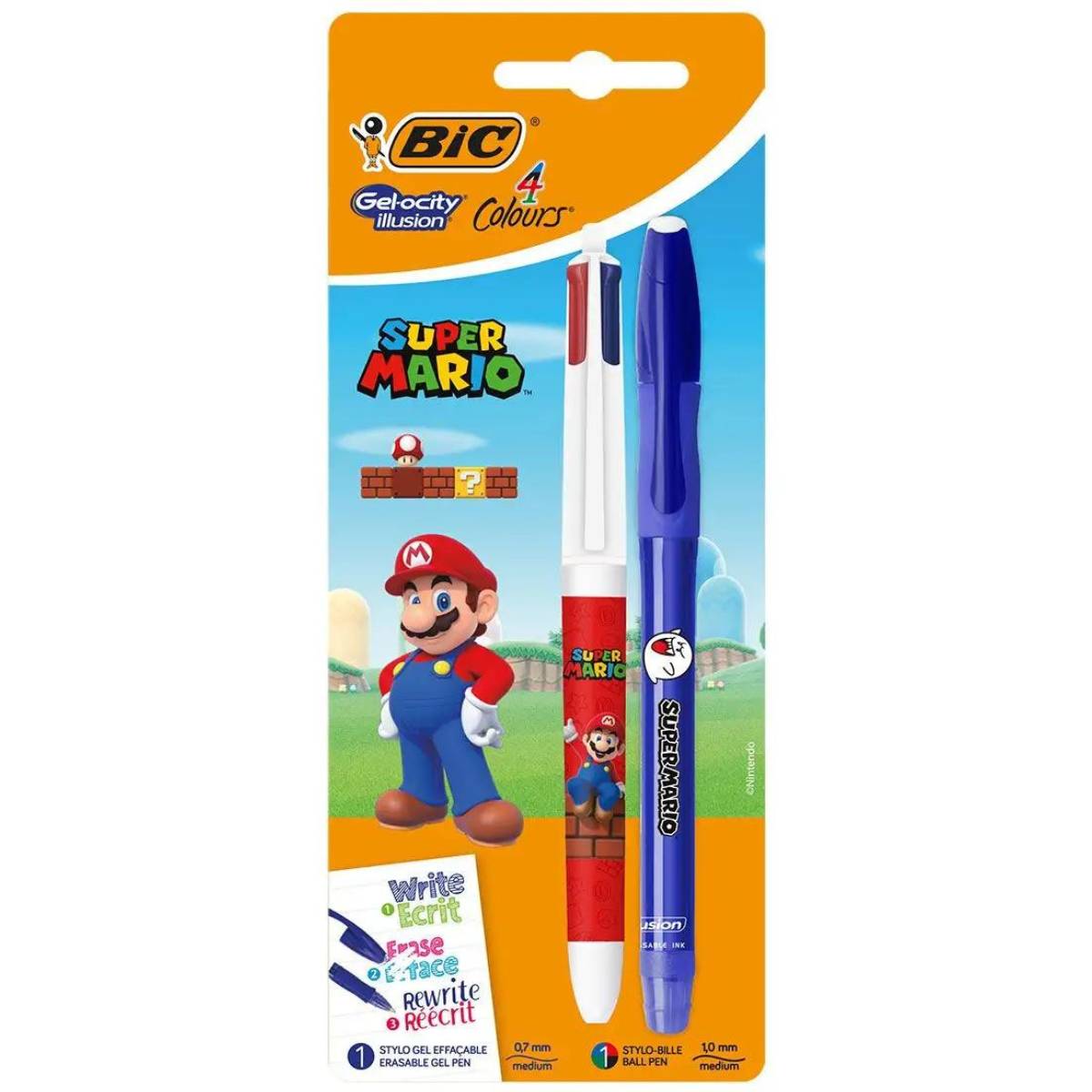 BIC Stylo Bleu Gel-ocity effaçable + Stylo 4 couleurs Super Mario