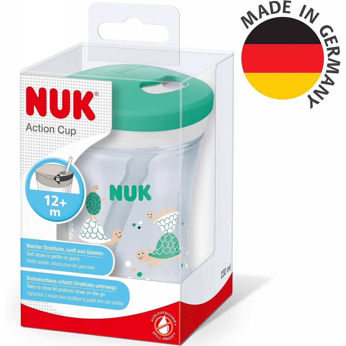 Nuk Turtle Action Cup Tazza flessibile da 230 ml con cannuccia