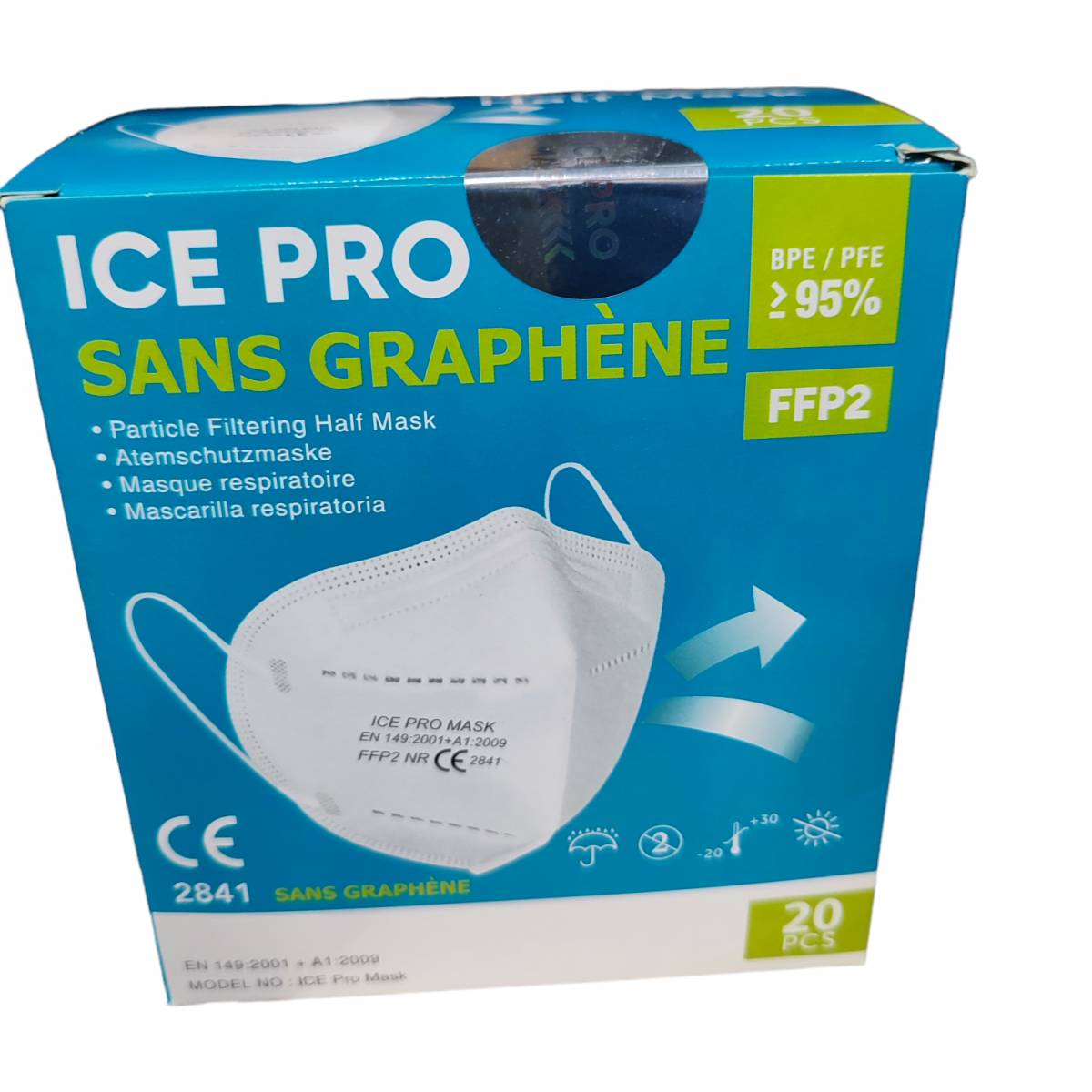 20 Masques respiratoires Blanc Ice Pro Mask FFP2