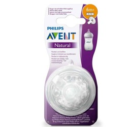 Philips AVENT 2 tétines Natural - 6 mois+ / 4 trous à débit rapide