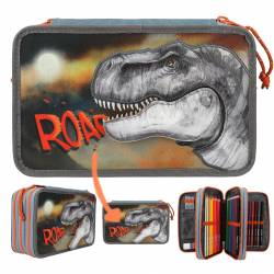 Dino World, trousse à crayons 3 compartiments ROAR