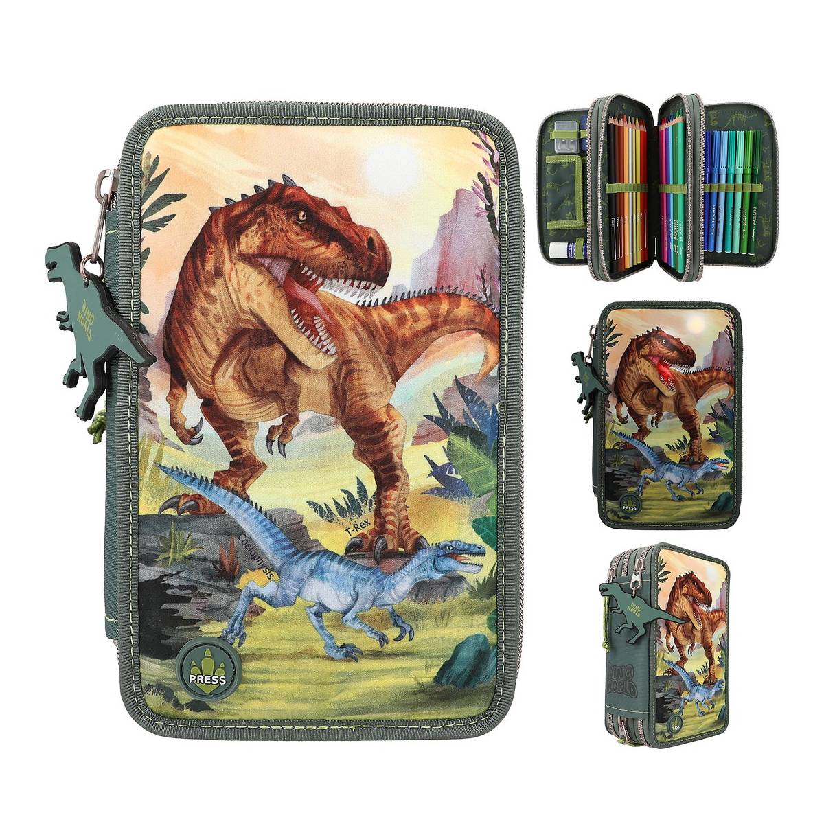 Dino World trousse 3 compartiments LED