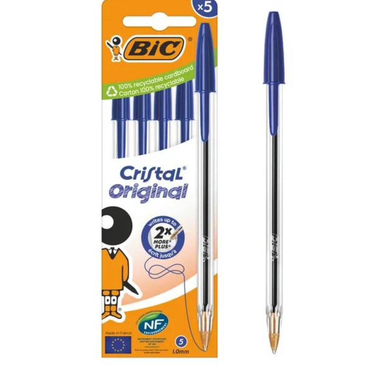 Stylo BIC Cristal bleu pointe moyenne x 5