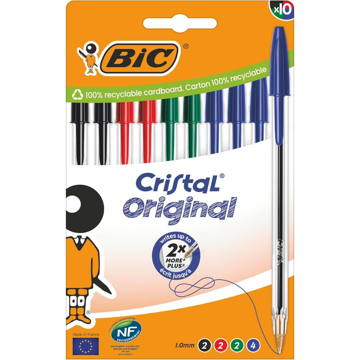 BIC Cristal Original Stylos-Bille Assortis Boite carton de 10