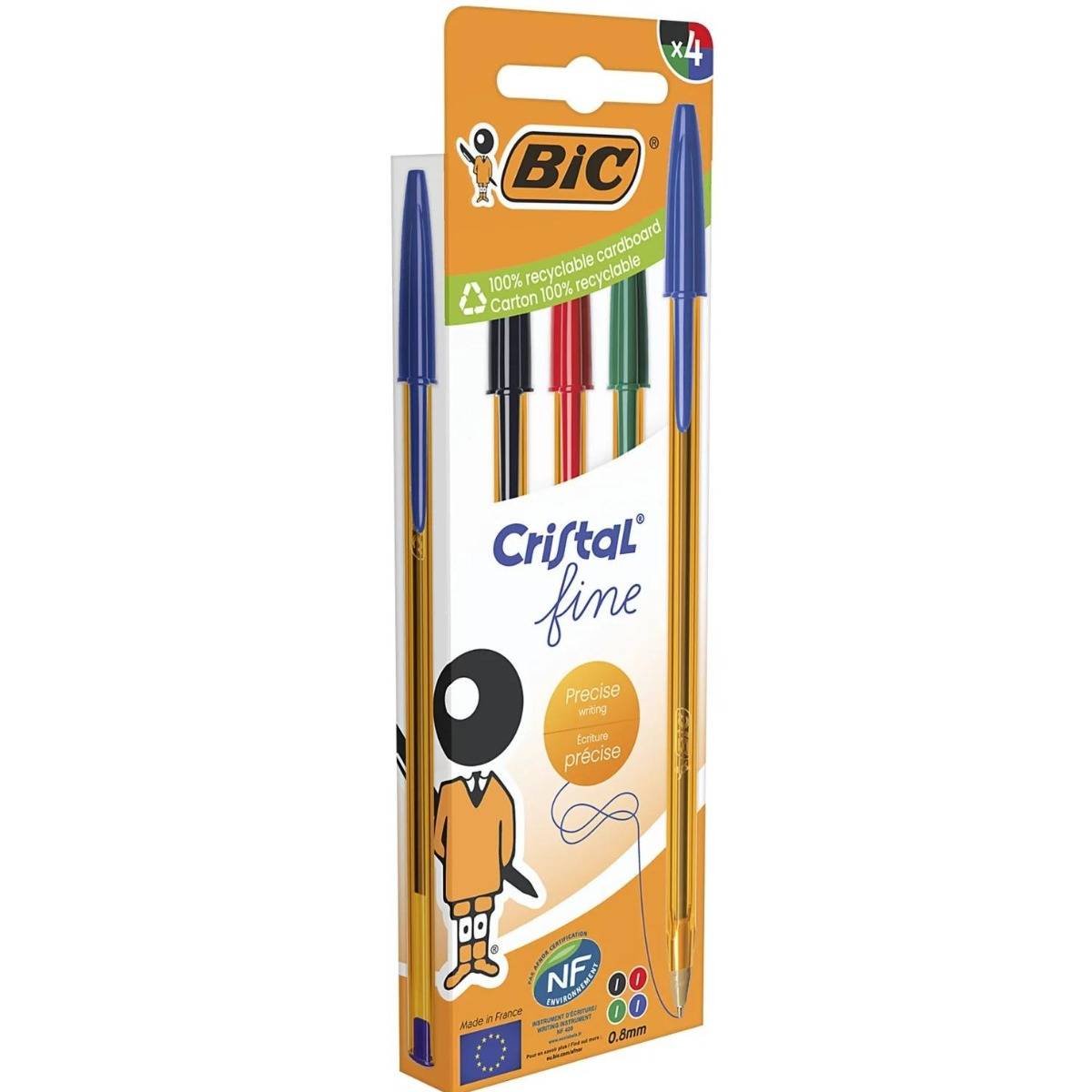 BIC - Lot de 4 Stylos Bille Cristal Orange - Multicolore