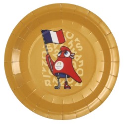 Assiette carton jetable Mascotte paralympique PARIS 2024 23 cm X6