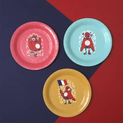 Assiette carton jetable Mascotte paralympique PARIS 2024 23 cm X6