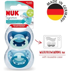 Nuk Signature –  2 tétines en silicone 18-36 mois – Motif étoiles bleu