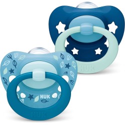 Nuk Signature –  2 tétines en silicone 18-36 mois – Motif étoiles bleu