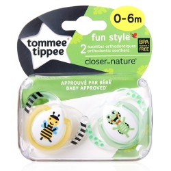 Tommee Tippee - Lot de 2 Sucettes Fun Style - 0/6 mois