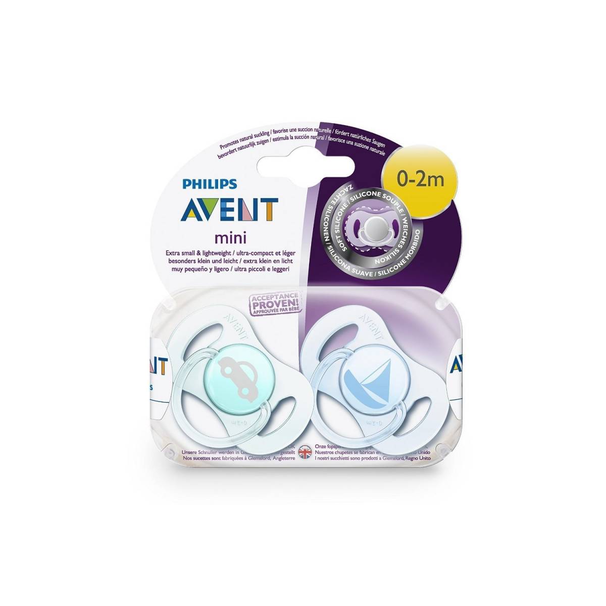 AVENT - Lot de 2 Sucette Nouveau-Né Garçon - 0-2 mois