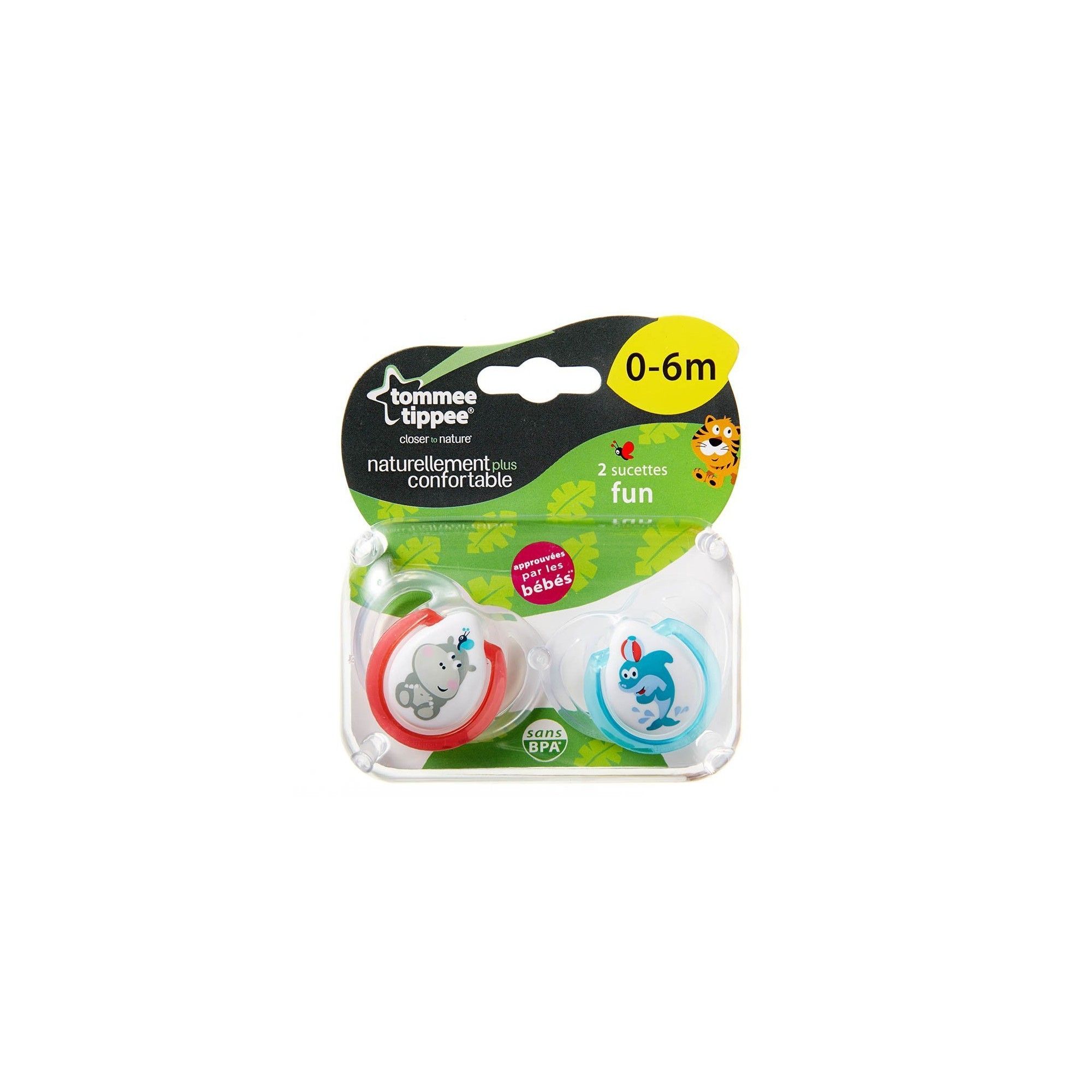 Tommee Tippee - Lot de 2 Sucettes Fun Style - 0/6 Mois - MaxxiDiscount