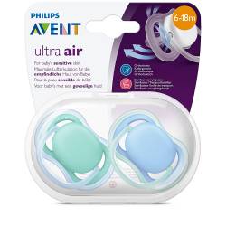 Philips Avent - Lot de 2 Sucettes Ultra AIR - 6/18 mois - Bleu