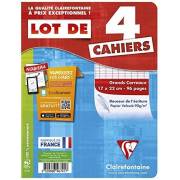 Clairefontaine - Lot de 4 Cahiers Piqué - Grands Carreaux - 96 Pages - 17 x 22 cm